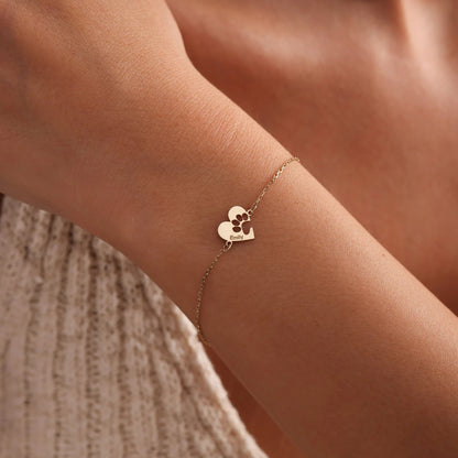 Pulsera personalizada con nombre y huella en forma de corazón